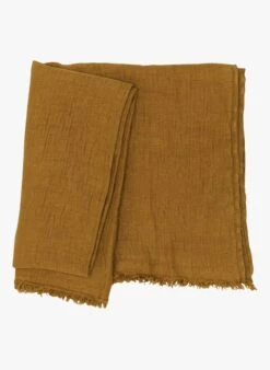 WARMY UP - Plaid Frangé 150x180 Cm En Lin Froissé | Marron