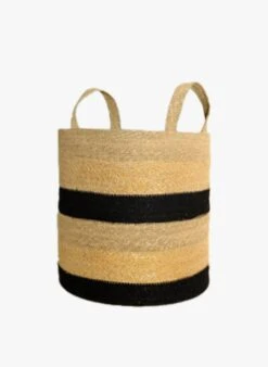 Grande Panière à Rayures En Jacinthe D'eau | Beige