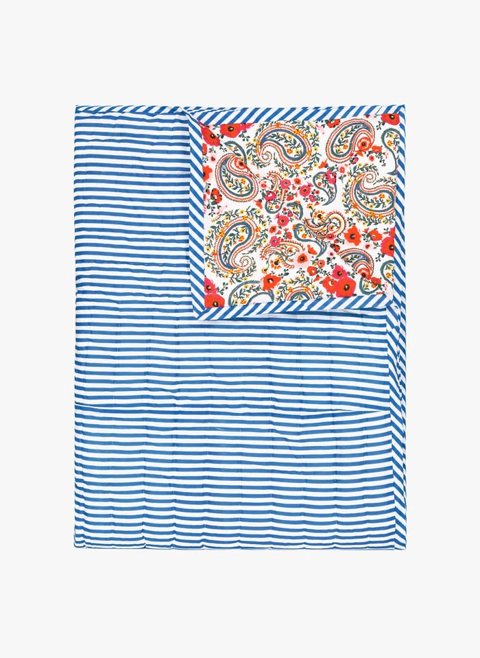 Plaid Matelassé 220x270 Cm Imprimé Floral En Coton | Blanc 2 Plaid Matelassé 220x270 Cm Imprimé Floral En Coton | Blanc – Image 2