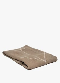 BOREAL - Plaid Brodé 130x230 Cm En Lin | Marron