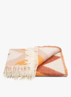COUCHETTE ZIGZAG - Plaid Frangé à Motif Zigzag En Laine Mélangée | Orange