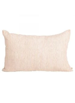 Housse De Coussin En Lin Lavé Rayé | Beige