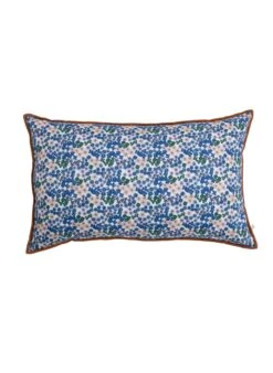 Coussin Imprimé Flower En En Lin Lavé | Bleu