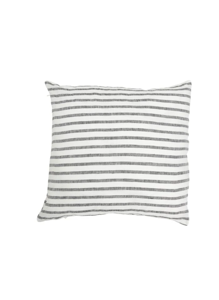 Housse De Coussin En Lin Lavé Rayé | Noir 1 Housse De Coussin En Lin Lavé Rayé | Noir
