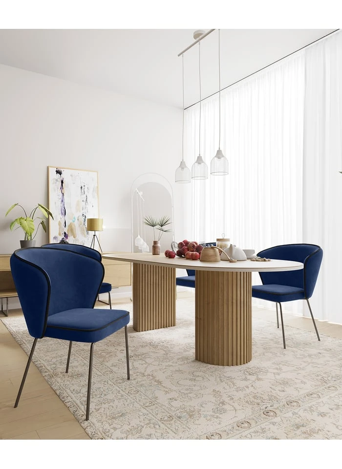 GAYA - Gaya - Chaise En Velours Avec Détail Liseré Vert Kaki | Bleu 2 GAYA - Gaya - Chaise En Velours Avec Détail Liseré Vert Kaki | Bleu – Image 2